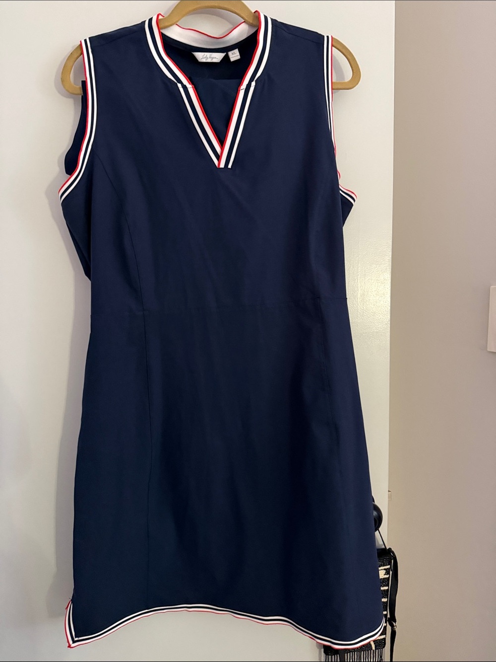 Lady Hagen Navy Sleeveless Mini Dress with Red & White Trim Golf Dress w/ shorts